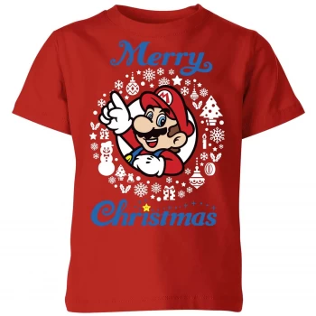 Nintendo Super Mario Merry Christmas Kid's T-Shirt - Red - 5-6 Years