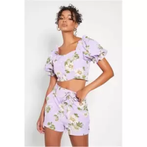 I Saw It First Lilac Crop Top And Shorts Floral Set - Purple