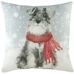 Evans Lichfield - Snowy Dog with Scarf Print Cushion Cover, Multi, 43 x 43 Cm
