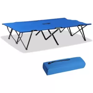 Double Camping Folding Cot Outdoor Portable Sunbed w/ Carry Bag, Blue - Outsunny