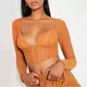 I Saw It First Mesh Corseted Long Sleeve Top - Orange