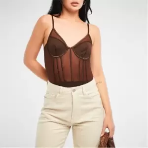 Missguided Mesh Underwire Bodysuit - Brown