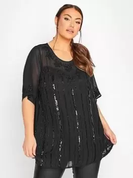 Yours Sequin Hand Embellished Chiffon Blouse - Black, Size 18, Women