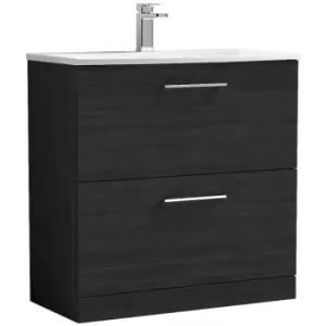 Nuie Arno Charcoal Black 800mm 2 Drawer Vanity Unit with 30mm Profile Curved Basin - ARN635G - Charcoal Black