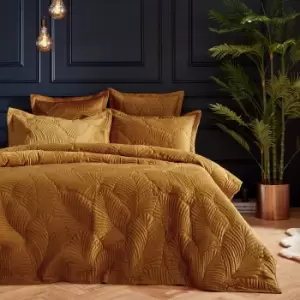 Palmeria Quilted Velvet Duvet Cover Set Gold