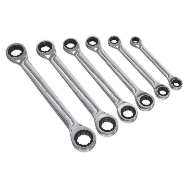 Genuine SEALEY S0636 Double End Ratchet Ring Spanner Set 6pc Metric