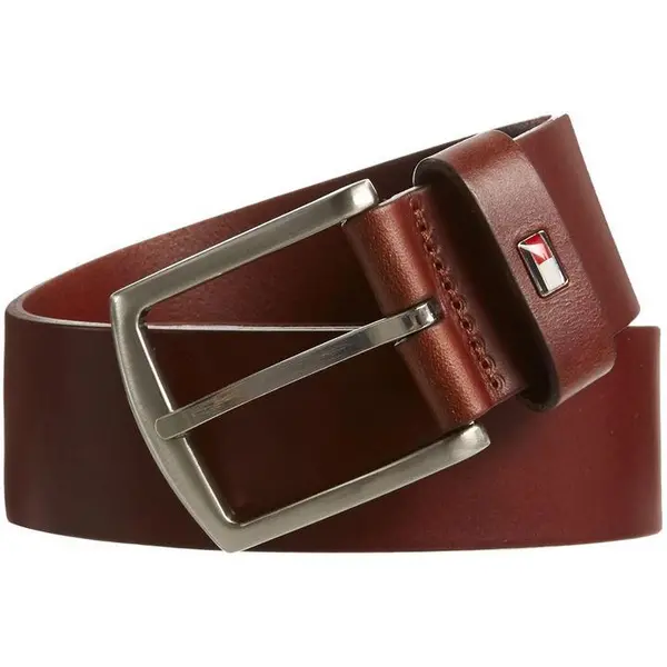 Tommy Jeans Dark Tan Denton Rounded Buckle Leather Belt