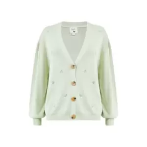 Yumi Green Knitted Embroidered Daisy Cardigan - Green