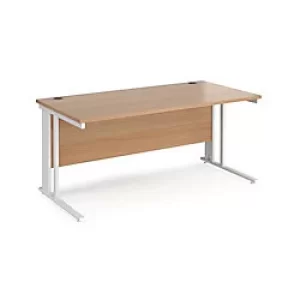 Rectangular Straight Desk Beech Wood Cable Managed Legs White Maestro 25 1600 x 800 x 725mm