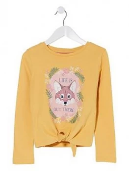 FatFace Girls Long Sleeve Fox Tie Front T-Shirt - Ochre Size Age: 5-6 Years, Women