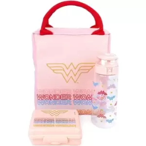 Wonder Woman Rectangular Lunch Bag Set (Pack of 3) (One Size) (Pink) - Pink