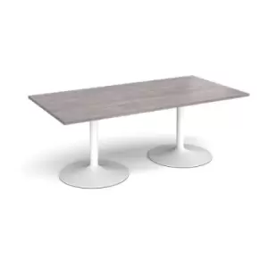 Trumpet base rectangular boardroom table 2000mm x 1000mm - white base and grey oak top