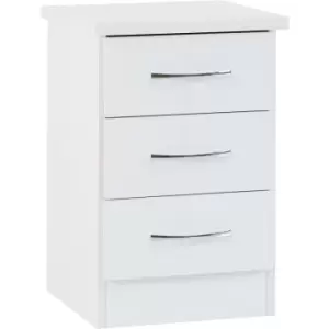 Seconique Nevada 3 Drawer Bedside White Gloss