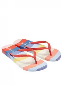 Joules Flip Flops - Multi Stripe, White Multi Stripe, Size 3, Women