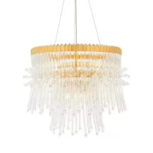 Gold Plated Ceiling Chandelier - Glass Detailing - 9 Bulb Pendant Light Fitting