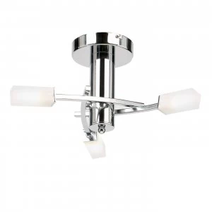 3 Light Semi Flush Multi Arm Ceiling Light Chrome, Acid Etched Glass, G9