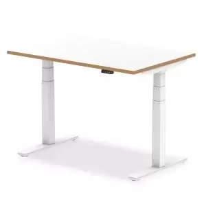 Oslo 1200mm Height Adjustable Desk White Top Natural Wood Edge White