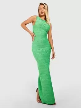 Boohoo Textured Wave Rib Maxi Dress - Green, Size 10, Women