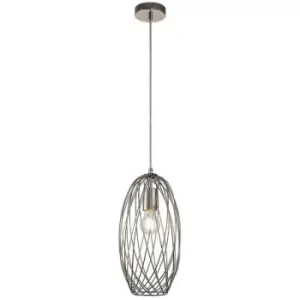 Curved Caged Cylinder Ceiling Pendant, 1 x E27, Polished Nickel - Luminosa Lighting