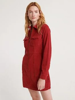 Superdry Hadley Cord Shirt Dress - Red , Red, Size 8, Women