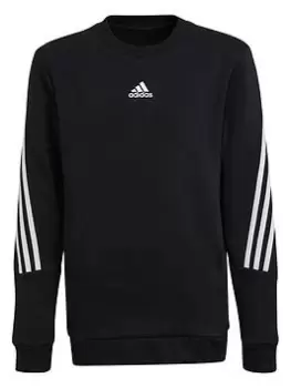 adidas Future Icons Junior Boys 3 Stripe Crew Sweatshirt - Black, Size 15-16 Years