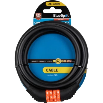 77076 1 Metre x 12mm Combination Cable Lock - Bluespot