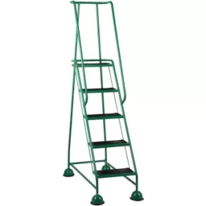 5 Tread Mobile Warehouse Steps GREEN 1.94m Portable Safety Ladder & Wheels