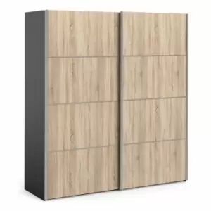 Verona Sliding Wardrobe 180Cm In Black Matt With Oak Effect Doors With 2 Shelves