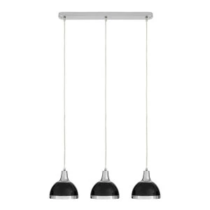 Premier Housewares Jasper Pendant Light 3 Shades - Black Shade/Chrome