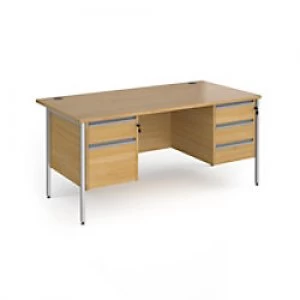 Dams International Straight Desk with Oak Coloured MFC Top and Silver H-Frame Legs and Two & Three Lockable Drawer Pedestals Contract 25 1600 x 800 x