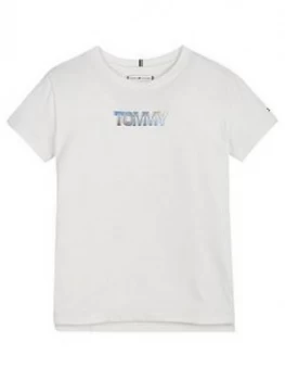 Tommy Hilfiger Girls Iridescent Logo Short Sleeve T-Shirt - White, Size Age: 16 Years, Women