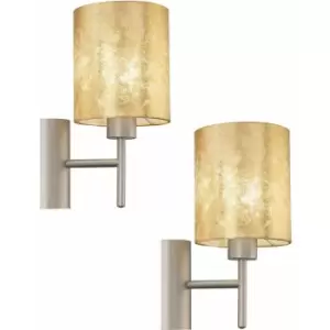 2 pack Wall Light Colour Champagne Steel Circular Shade Gold Fabric E27 1x60W