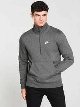 Nike Sportswear Club Half Zip Sweat Charcoal Heather Size M Men