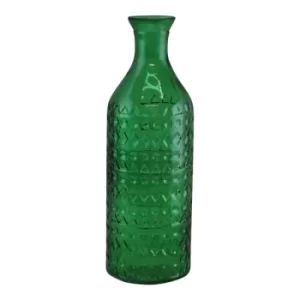 Dark Green Large Geometric Embossed Glass Bottle Style Vase