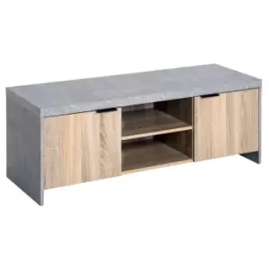 Homcom Grey Granite Effect TV Stand With 2 Cupboards Wood Grain Finish Front