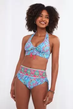 Bright Paisley Mix and Match Figure Flattering High Waisted Tie Side Bikini Bottom Brief