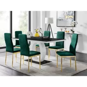 Furniture Box Giovani 6 Black Dining Table and 6 Green Velvet Milan Gold Leg Chairs