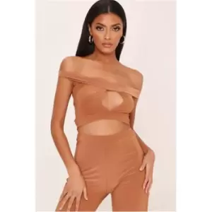 I Saw It First Slinky Cut Out Back Crop Top - Brown