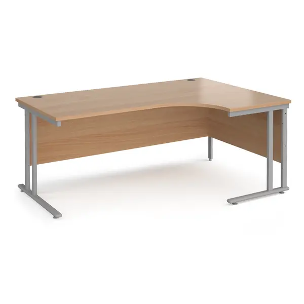 Maestro 25 Right Hand Ergonomic Desk with Silver Frame and Beech Top - 1800mm