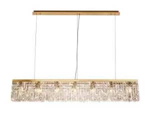 138x9cm Rectangular Ceiling Pendant Chandelier, 7 Light E14, Gold, Crystal