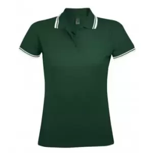 SOLS Womens/Ladies Pasadena Tipped Short Sleeve Pique Polo Shirt (XXL) (Forest/White)