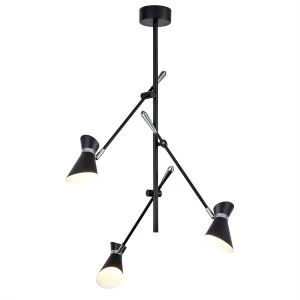 LED 3 Light Multi Arm Ceiling Pendant Chrome, Matt Black