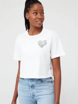 Converse Left Chest Heart Cropped T-Shirt - White, Size Xxl, Women