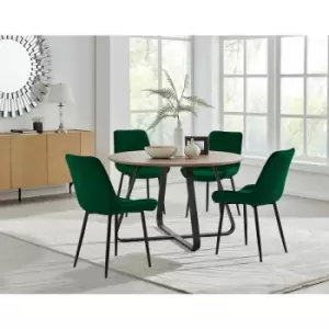 Santorini Brown Round Dining Table And 4 Green Pesaro Black Leg Chairs - Green