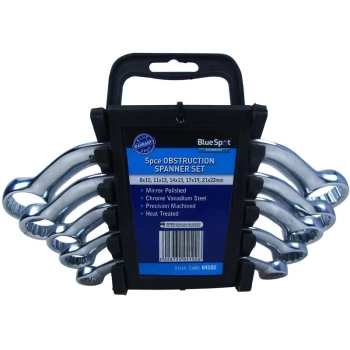 Bluespot - 04102 5 Piece Chrome Vanadium Metric Obstruction Spanner Set (8-22mm)