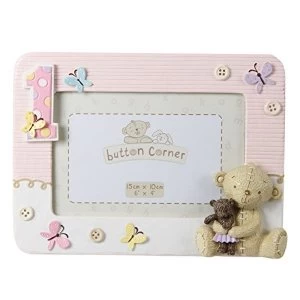 6" x 4" - Button Corner My 1st Birthday Pink Photo Frame