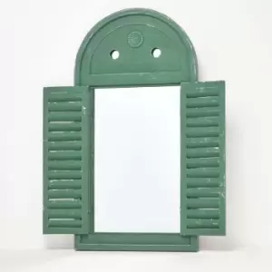 Green Distressed Style Outdoor Garden Mirror with Shutters - Green - Homescapes