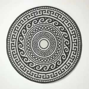 Homescapes - Enid Aztec Black & White Round Outdoor Rug, 180cm - Black and White