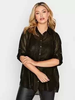 Yours Shirt Black Gold Shimmer, Black, Size 16, Women