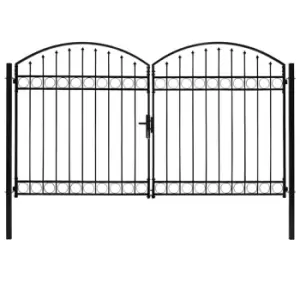 Vidaxl Fence Gate Double Door With Arched Top Steel 300X200 Cm Black